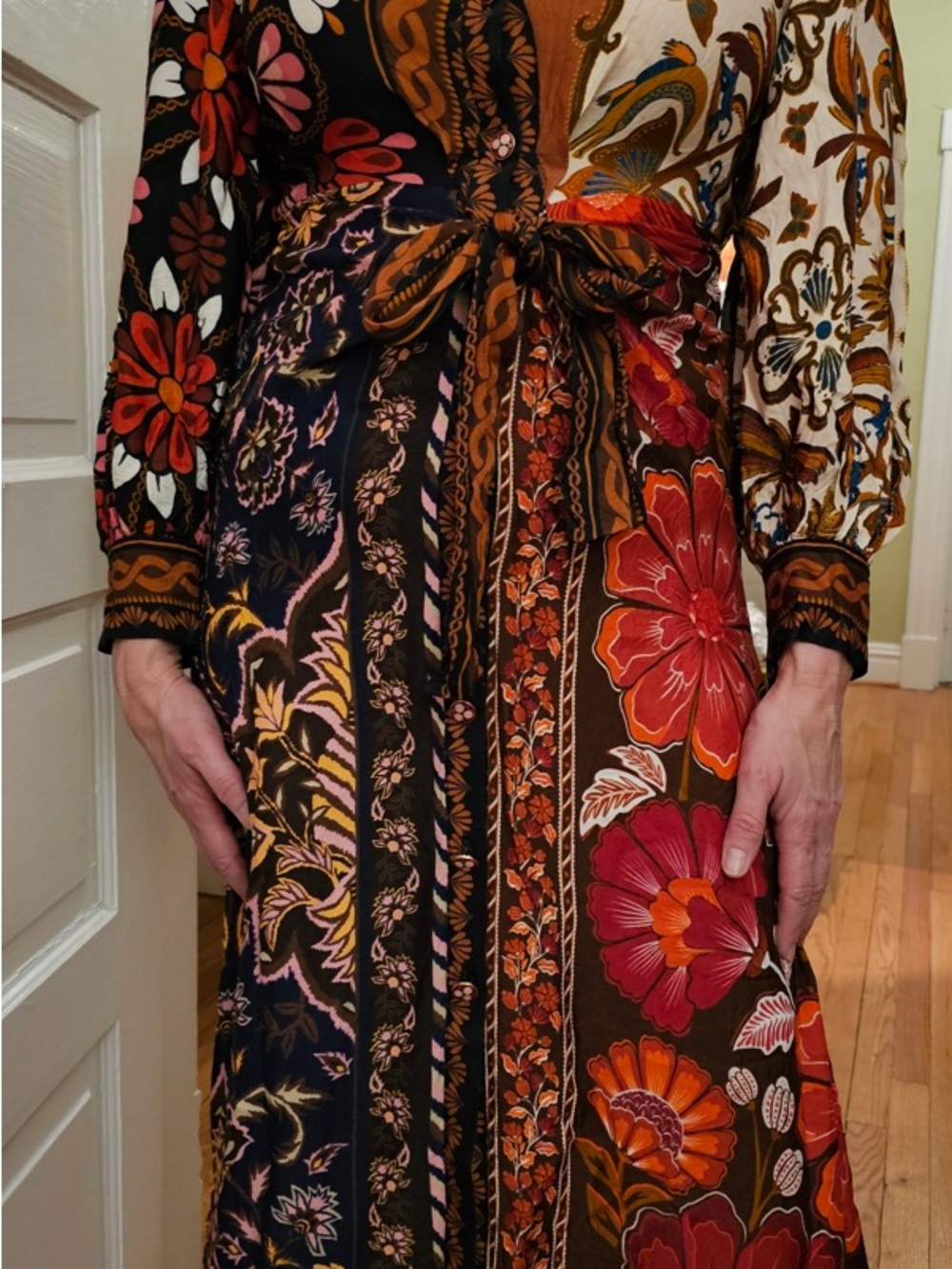 FARM Rio Multi-Panel Floral & Paisley Midi Dress in Blue, Red, Cream, Green - Picture 6 of 6